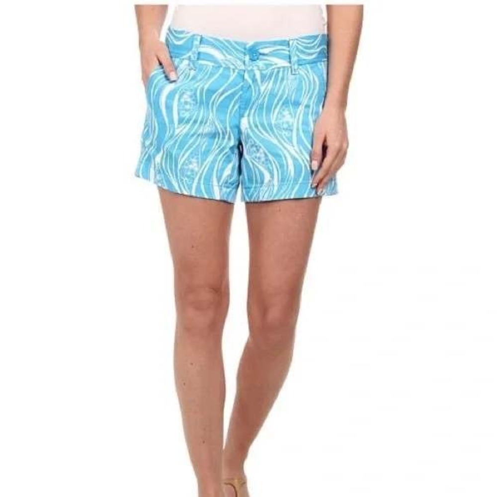 Lilly Pulitzer Callahan Shorts‎ Blue White Wave Shell Print Cotton Size 2